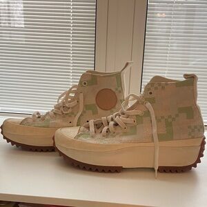 Converse Green and Cream Platform High Tops